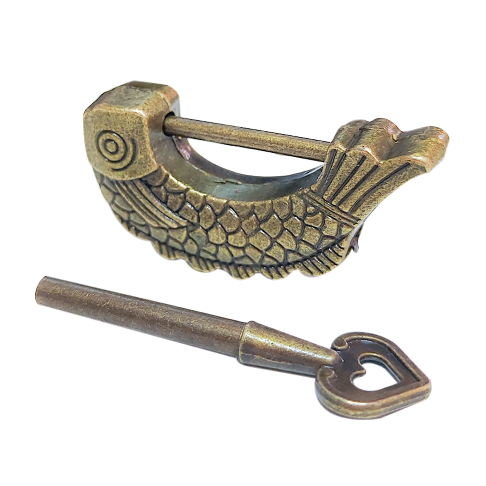 Fish Shaped Retro Padlock Bronze Vintage Lock Antique Fish Pattern Lock ...