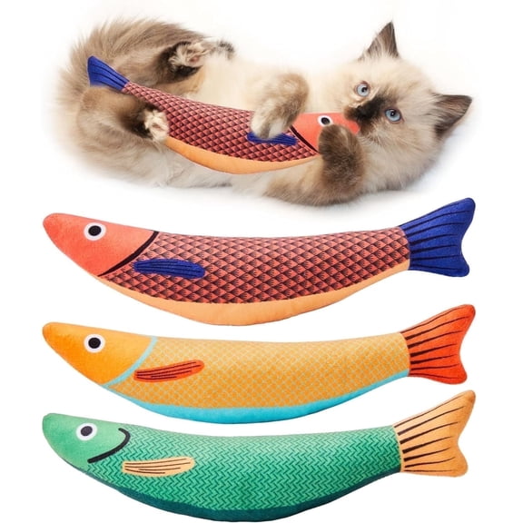 Fish-Shaped Soft Plush Throw Pillows, 3 Pack Crinkle Sound Decorative Cushions, 9.4 Inches, Interactive Sensory Toys for All Ages
