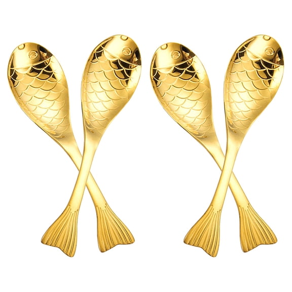 Set of 4 Fish Shaped Stainless Steel Serving Spoons Large Soup Mixing Spoons for Kids and Kitchen Decor