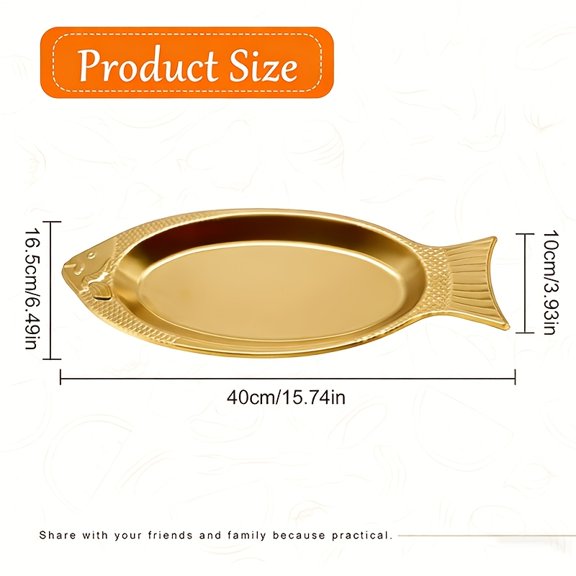 Fish Shaped Stainless Steel Dinner Plate, Gold Serving Tray for Table Decor