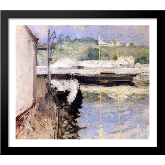 Fish Sheds and Schooner, Gloucester 32x28 Large Black Wood Framed Print Art by William Merritt Chase