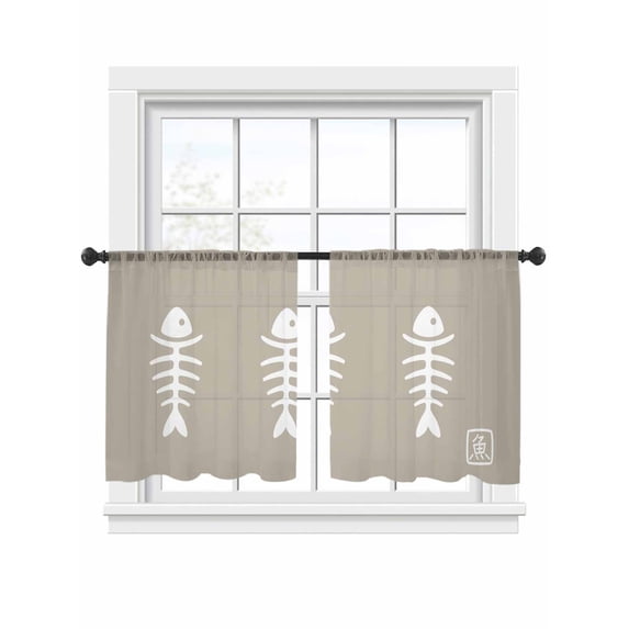 Fish Sheer Curtains 2 Panels Set Harmony Japanese Simple Style Beige Sheer Window Curtains Light Filtering Rod Pocket Voile Drapes for Bedroom Living Room 52"x45"