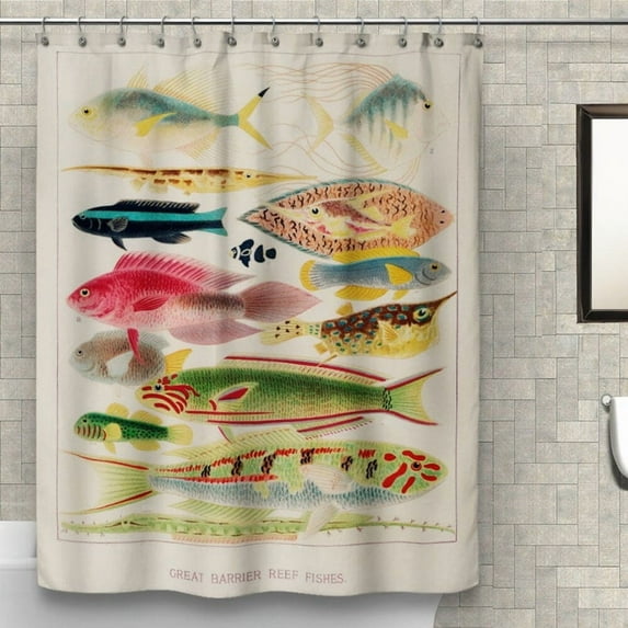 Fish Shower Curtain Colorful Tropical Fishes Species Bath Curtain, Ocean Bathroom Decor Polyester Fabric