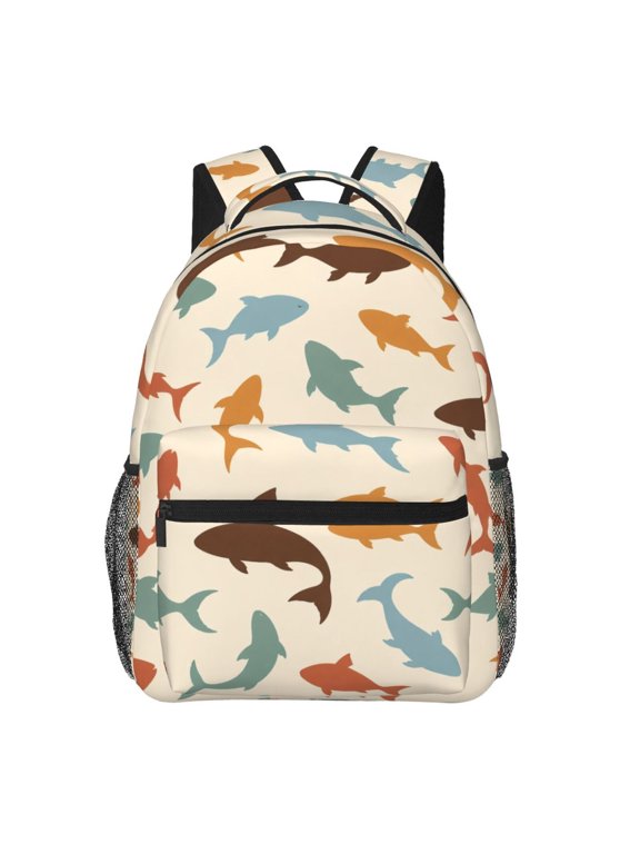 Fish Silhouette Pattern Backpack Casual College Bag Zipper Laptop Daypack Hiking Rucksack Travel
