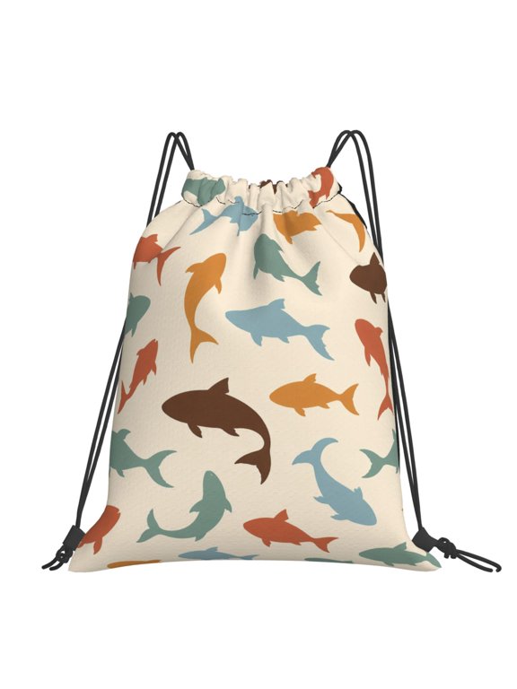 Fish Silhouette Pattern Large Drawstring Backpack Casual Cinch Sack Bag Backpack for Sports Hiking Travel Gym