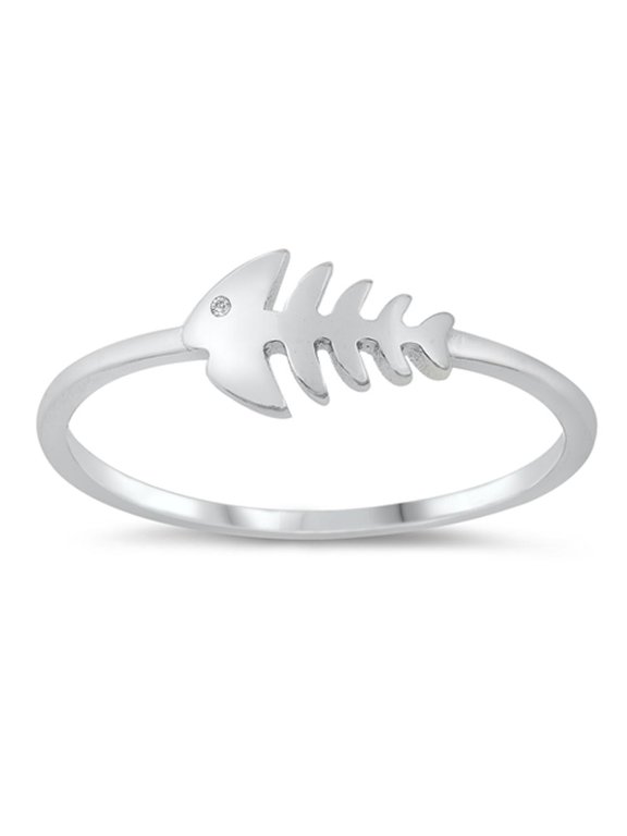 Fish Skeleton Bones Ring .925 Sterling Silver Band Jewelry Female Male Unisex Size 8