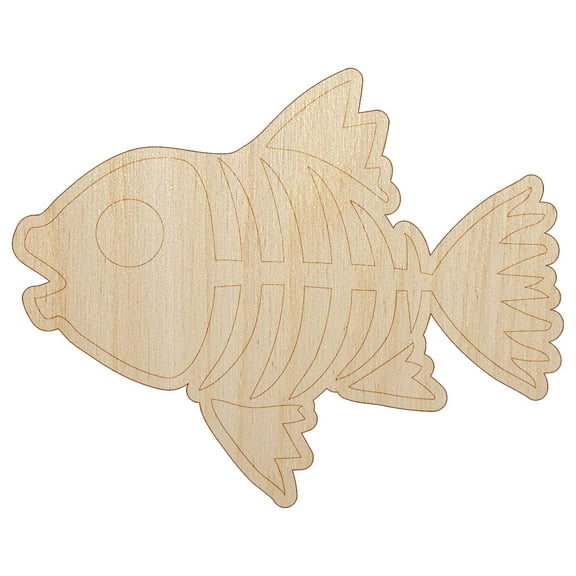 Fish Skeleton Bones Wood Shape Unfinished Piece Cutout Craft DIY Projects - 4.70 Inch Size - 1/8 Inch Thick