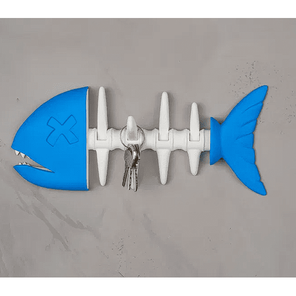 Fish Skeleton Key Holder 3D Printed Wall Mounted Nautical Key Rack