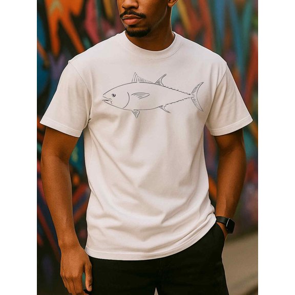 Fish Sketch Tee fishing t shirt graphic t shirts men 180G 100% Cotton white Hip-hop streetwear Casual sportswear Regular fit, everyday comfort, relaxed and urban style for men funny fishing for 60 y