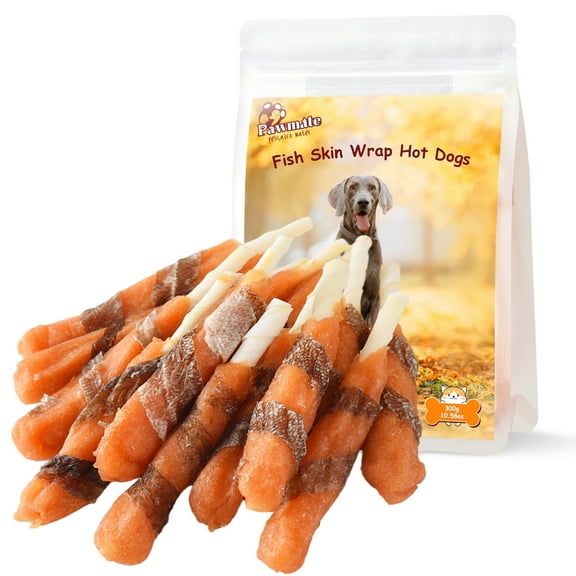 Pawmate Cod Skin ＆ Hot Dogs Dog Treats, Rich in Omega-3, Supports Skin ＆ Coat Health Treats for All Dogs, 11oz