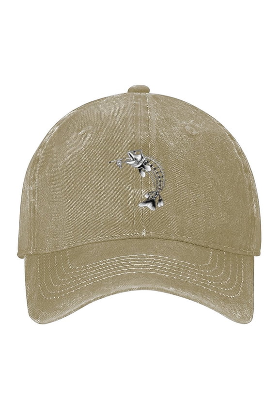 Fish Skull Print Vintage Wash Dad Hat Adjustable Curved Brim Baseball Cap,Casual Outdoor Sports Fishing Cap for Men and Women