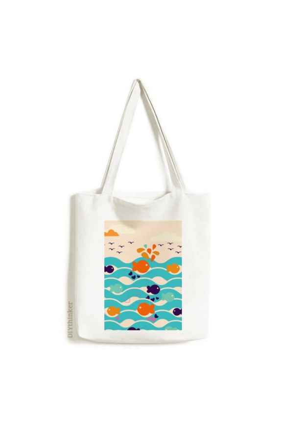 Fish Sky Wave Cloud Art Deco Fashion Tote Canvas Bag Shopping Satchel Casual Handbag