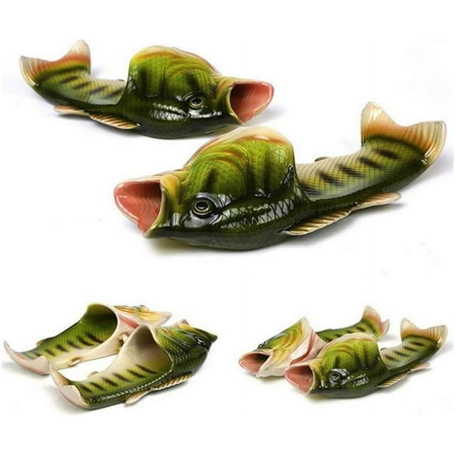 Fish Slippers Beach Shoes Non-Slip Sandals Creative Bass Slippers Men ...