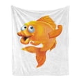 thumbnail image 1 of Fish Soft Flannel Fleece Blanket, Cartoon Character Happy Goldfish Smiling and Waving on White Background Illustration, Cozy Plush for Indoor and Outdoor Use, 50" x 70", Orange White, by Ambesonne, 1 of 5