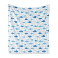 thumbnail image 1 of Fish Soft Flannel Fleece Blanket, Fish Net with Polka Dots Abstract Animal Silhouettes Nature Inspired Image, Cozy Plush for Indoor and Outdoor Use, 50" x 70", Blue Pale Blue White, by Ambesonne, 1 of 5