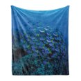 thumbnail image 1 of Fish Soft Flannel Fleece Blanket, Shoal of Fish on Stony Plant Animals in Submarine and Sun Beams on the Surface Image, Cozy Plush for Indoor and Outdoor Use, 50" x 60", Multicolor, by Ambesonne, 1 of 5