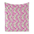thumbnail image 1 of Fish Soft Flannel Fleece Blanket, Tropical Ocean Theme Cartoon School of Fish Pattern in Vibrant Colors Print, Cozy Plush for Indoor and Outdoor Use, 60" x 80", Apple Green Magenta, by Ambesonne, 1 of 5
