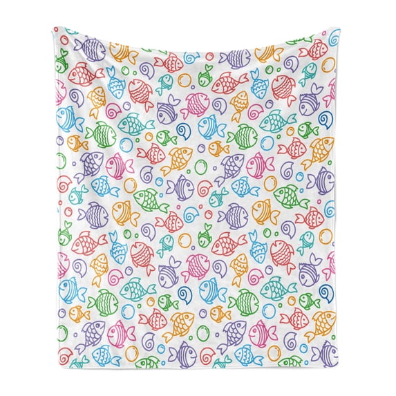Fish Soft Flannel Fleece Blanket, Various Color Repeating Funny Fish Motif Cheerful Aquatic Creatures Underwater Image, Cozy Plush for Indoor and Outdoor Use, 50" x 70", Multicolor, by Ambesonne