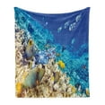 thumbnail image 1 of Fish Soft Flannel Fleece Throw Blanket, Barrier Reefs Covered Sea with Lagoon and Zebrafish Anemonefish Picture, Cozy Plush for Indoor and Outdoor Use, 50" x 60", Turquoise Pale Yellow, by Ambesonne, 1 of 5