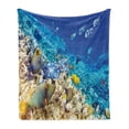 thumbnail image 1 of Fish Soft Flannel Fleece Throw Blanket, Barrier Reefs Covered Sea with Lagoon and Zebrafish Anemonefish Picture, Cozy Plush for Indoor and Outdoor Use, 60" x 80", Turquoise Pale Yellow, by Ambesonne, 1 of 5