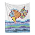 thumbnail image 1 of Fish Soft Flannel Fleece Throw Blanket, Doodle Marker Pattern Scales and Squares on Wavy Ocean Colorful Illustration, Cozy Plush for Indoor and Outdoor Use, 50" x 70", Multicolor, by Ambesonne, 1 of 6