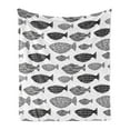 thumbnail image 1 of Fish Soft Flannel Fleece Throw Blanket, Minimalist Fish with Pared down Dots and Stripped Lines Sea Animal Image, Cozy Plush for Indoor and Outdoor Use, 50" x 60", Black White, by Ambesonne, 1 of 5
