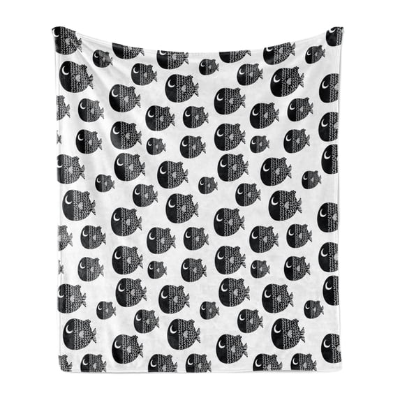 Fish Soft Flannel Fleece Throw Blanket, Ornamental Fishes Marine Scandinavian Childish Baby Playroom Kids Caricature, Cozy Plush for Indoor and Outdoor Use, 60" x 80", White and Black, by Ambesonne