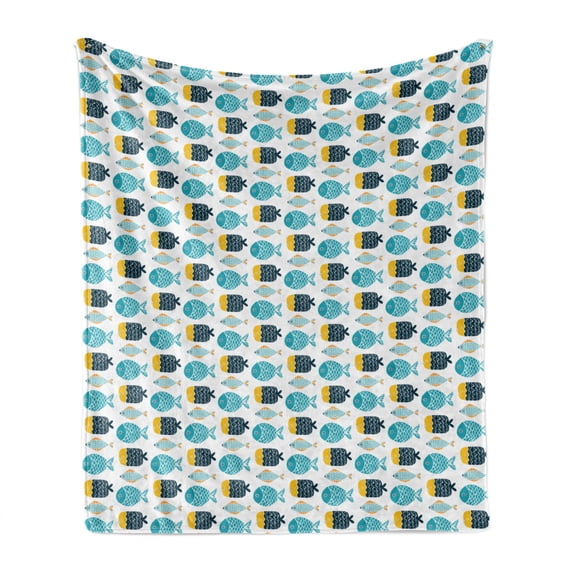 Fish Soft Flannel Fleece Throw Blanket, Scales of Cartoon Fish Pattern Nursery Illustration Simplistic Underwater Animals, Cozy Plush for Indoor and Outdoor Use, 50" x 60", Multicolor, by Ambesonne
