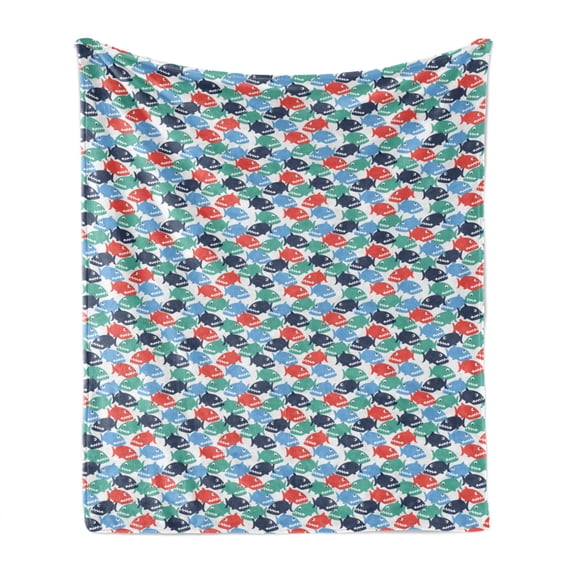Fish Soft Flannel Fleece Throw Blanket, Simple Colorful Cartoonish Piranha Pattern, Cozy Plush for Indoor and Outdoor Use, 50" x 70", Multicolor, by Ambesonne