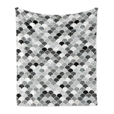 Fish Soft Flannel Fleece Throw Blanket, Squama Design with Aquatic Inspirations Animal Skin Scales Pattern Monochrome, Cozy Plush for Indoor and Outdoor Use, 50" x 60", Black Grey White, by Ambesonne