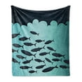 thumbnail image 1 of Fish Soft Flannel Fleece Throw Blanket, Surreal Ornate Swirl Waves and Group of Fish with Nautical Under the Sea Theme, Cozy Plush for Indoor and Outdoor Use, 60" x 80", Blue Turquoise, by Ambesonne, 1 of 5
