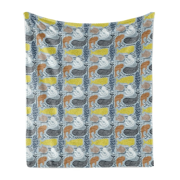 Fish Soft Flannel Fleece Throw Blanket, Whale Dolphin Big Fish Mammal Silhouettes Ocean Subaquatic Life Kids Nursery Theme, Cozy Plush for Indoor and Outdoor Use, 60" x 80", Multicolor, by Ambesonne