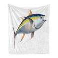 thumbnail image 1 of Fish Soft Flannel Fleece Throw Blanket, Yellowfin Tuna Realistically Illustrated Shadows and Water Details on Fins, Cozy Plush for Indoor and Outdoor Use, 50" x 60", Earth Yellow Blue, by Ambesonne, 1 of 5