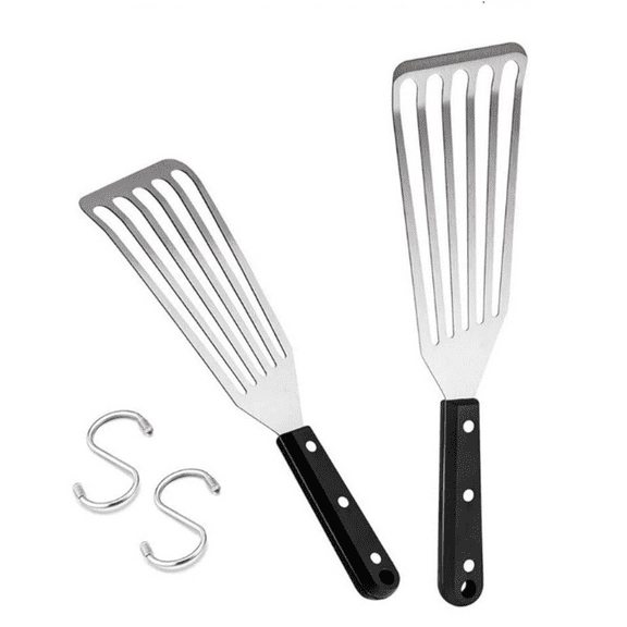 Fish Spatula 2-Piece, Stainless Steel Slotted Turner for Flipping, Turning, Frying & Grilling, Metal Slotted Spatulas Great for Kitchen Cooking, Riveted Handle & Dishwasher Safe