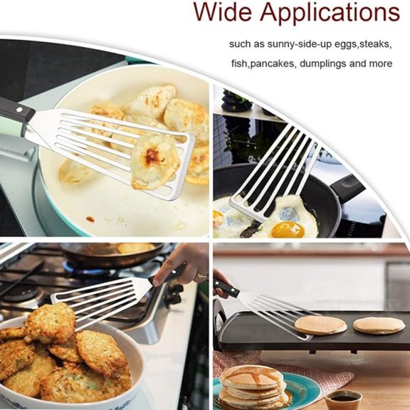 Fish Spatula 2-Piece, Stainless Steel Slotted Turner for Flipping, Turning, Frying & Grilling, Metal Slotted Spatulas Great for Kitchen Cooking, Riveted Handle & Dishwasher Safe