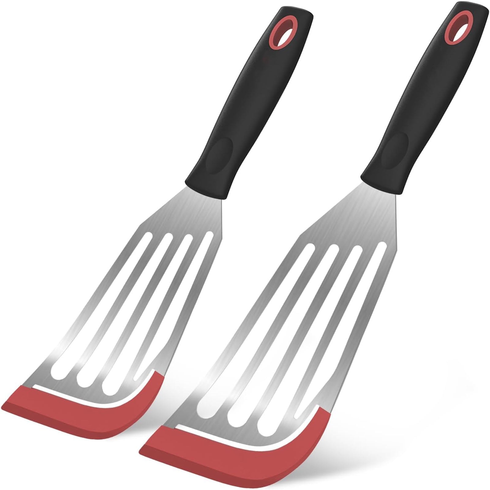 Set of 2 Red Silicone and Stainless Steel Fish Turners