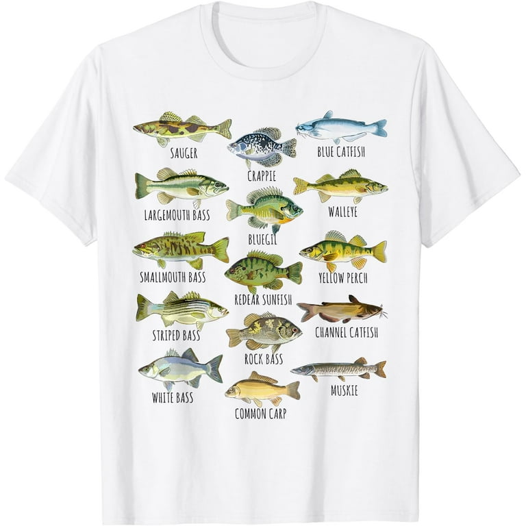 PRINI Fish Species Biology Types of Freshwater Fish Fishing T-Shirt White Large, Women's