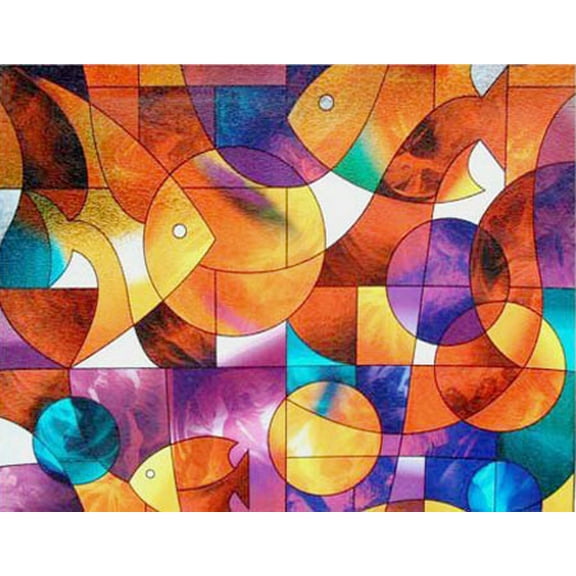 Fish Stained Glass Decorative Window Film 36" Wide x 28" Long