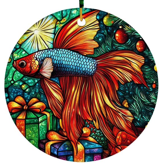 Fish Stained Glass Ornaments, Fish Ornament,Fish Christmas Tree Ornament, Fish Xmas Decorations TA5KvW