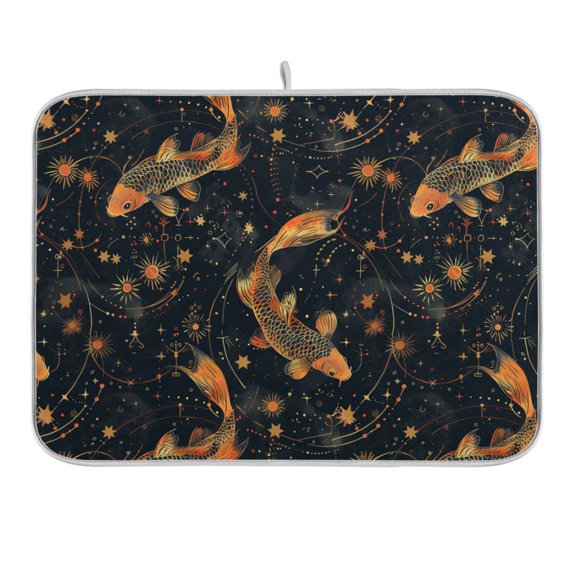 Fish Star Sun Dish Drying Mat 16x18 Absorbent Microfiber Draining Rack Pad for Kitchen Counter Sink
