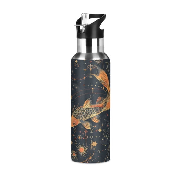Water Bottles 20oz Straw Lid Wide Mouth Stainless Steel for School Sport Travel Fish Star Sun