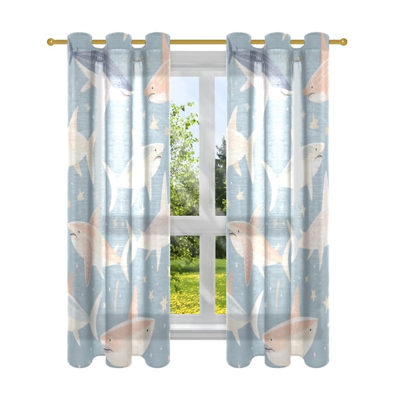 Fish Stars Leaves Blackout Curtains Patio Door Curtains Window Decoration for Bedroom Living Room 2 Panels
