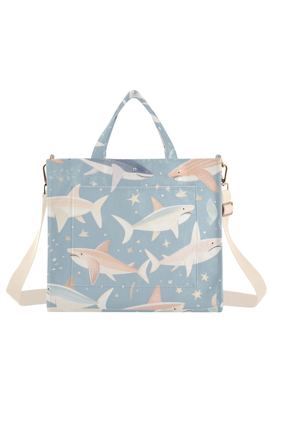 Fish Stars Leaves Corduroy Tote Bag Handbag Large Messenger Bag Shoulder Crossbody Zipper Bag Purse