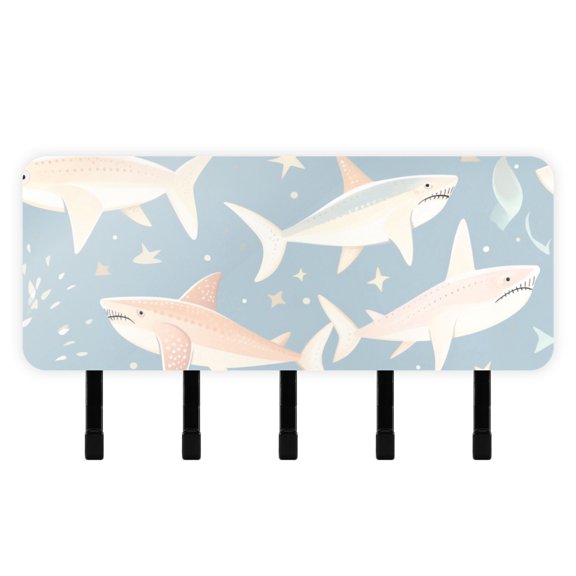 Fish Stars Leaves Mail Holder Organizer Wall Mount with Shelf Key Holder Key Rack with 5 Key Hooks for Wall Decorative