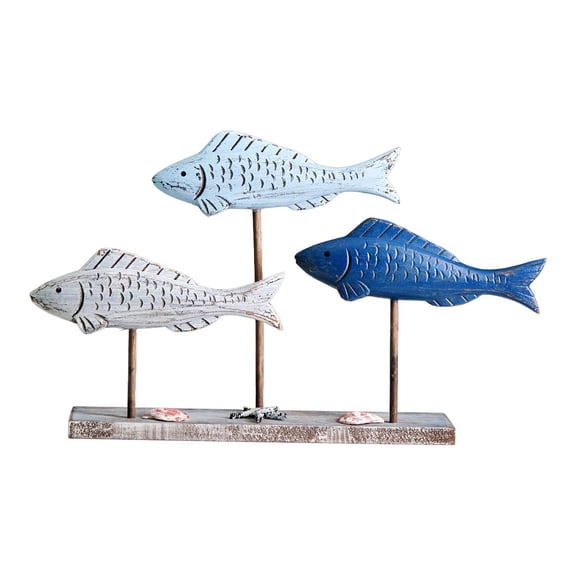 Fish Statue Wooden Figurine Animal Decor Crafted Wood Coastal Charm for Bookshelf Living Room Office