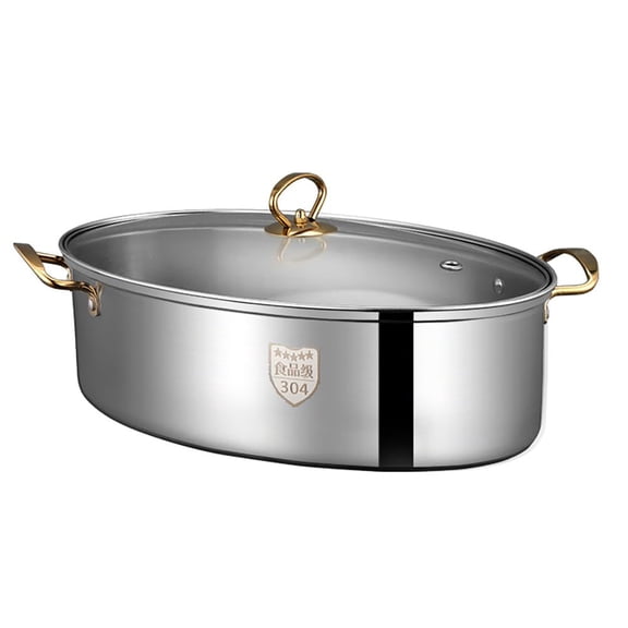 Fish Steamer Stainless Steel Set, Multi-Use Elliptical Fish Pot Cookware With Rack, Ceramic Pan, Anti-scalding Clip, Vented Glass Lid