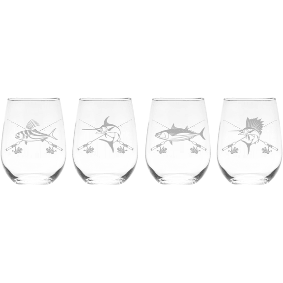 Fish Stemless Wine Glasses Set of 4