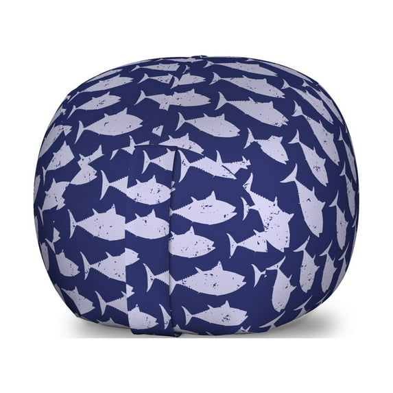 Fish Storage Toy Bag Chair, Grunge Silhouettes of Dangerous Piranhas Repetitive Pattern, Stuffed Animal Organizer Washable Bag, Large Size, Indigo and Pastel Purple, by Ambesonne