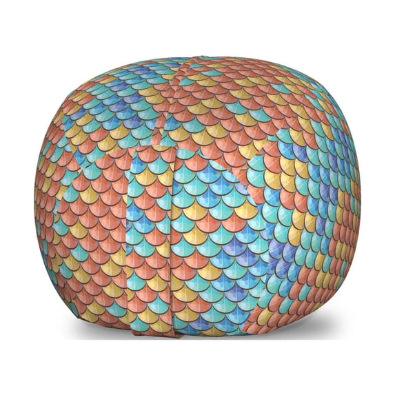 Fish Storage Toy Bag Chair, Maritime Animal Scales Pattern Abstract Geometric Half Circles Mermaid Tail Design, Stuffed Animal Organizer Washable Bag, Small Size, Multicolor, by Ambesonne