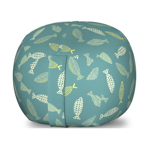 Fish Storage Toy Bag Chair, Ornamental Creatures with Abstract Design Stripes Triangles and Dots Fish, Stuffed Animal Organizer Washable Bag, Large Size, Multicolor, by Ambesonne